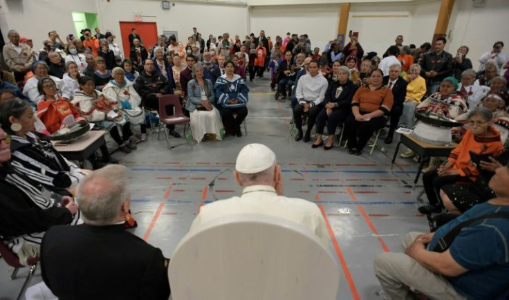 Pope Francis meets with residential school survivors in Iqaluit, Nunavut, Canada, on July 29, 2022