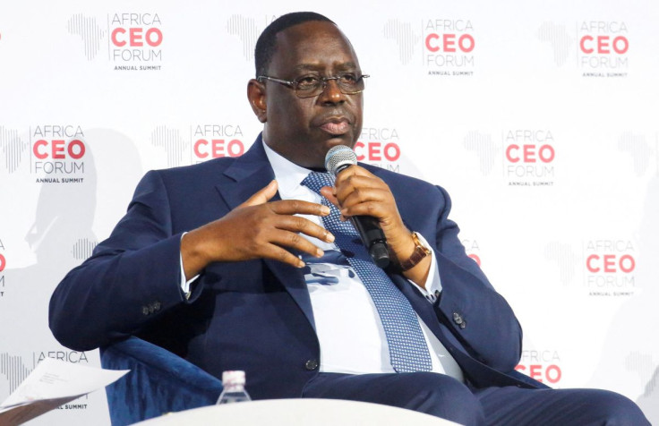 Senegal's President Macky Sall speaks as he attends a presidential panel with Niger's President Mohamed Bazoum and Ivory Coast's Vice President Tiemoko Meyliet Kone during the Africa CEO Forum in Abidjan, Ivory Coast June 14, 2022. 