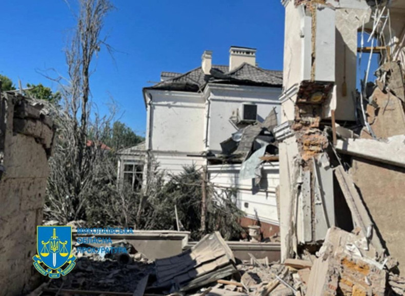 A view shows a destroyed building, as Russia's attack on Ukraine continues, following shelling in Mykolaiv, Ukraine, in this handout picture released on July 31, 2022. Press service of the Mykolaiv Regional Prosecutor's Office/Handout via REUTERS 