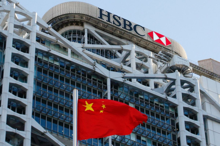 A Chinese national flag flies in front of HSBC headquarters in Hong Kong, China, July 28, 2020. 