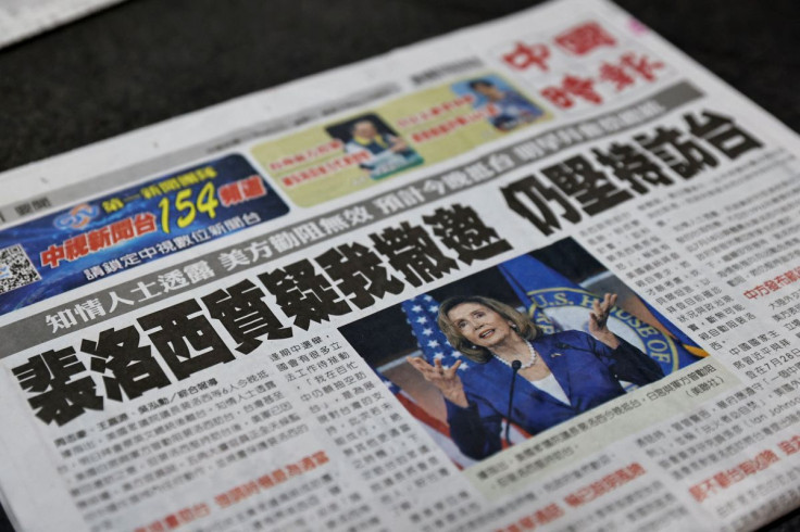 A newspaper front page reporting about U.S. House of Representatives Speaker Nancy Pelosi is pictured in Taipei, Taiwan, August 2, 2022. 