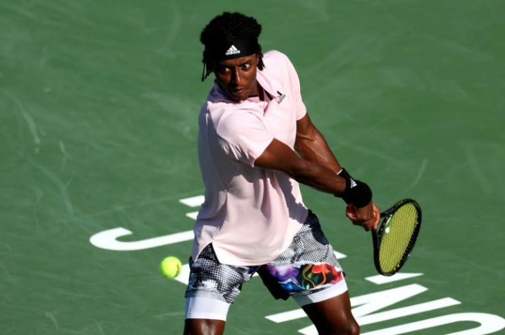 Sweden's Mikael Ymer makes a return during his victory on Monday over former world number one Andy Murray of Britain at the ATP Washington Open