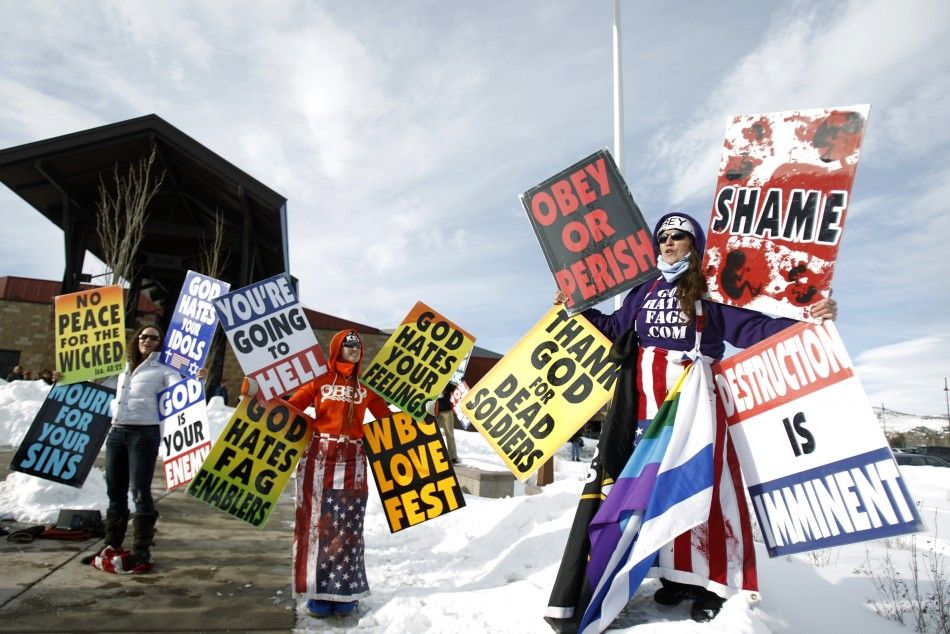 Members from the Westboro Baptist Church protest the upcoming premiere of quotRed Statequot
