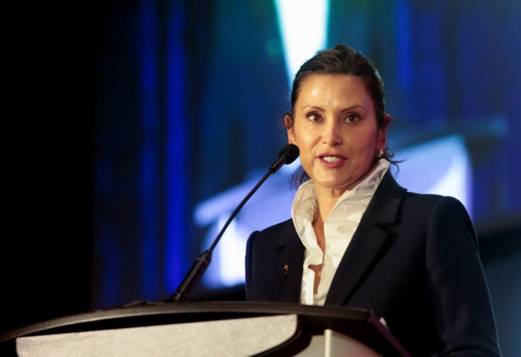 Michigan Governor Gretchen Whitmer speaks during the Motor Bella 2021 auto show in Pontiac, Michigan, U.S., September 21, 2021. 