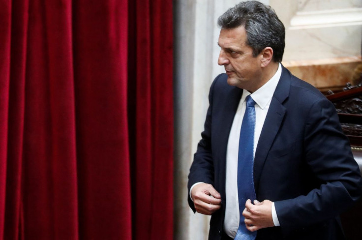 Argentina's President of the Chamber of Deputies Sergio Massa leaves after presenting his resignation in front of the Parliament before being sworn-in as the new Economy Minister, in Buenos Aires, Argentina August 2, 2022.