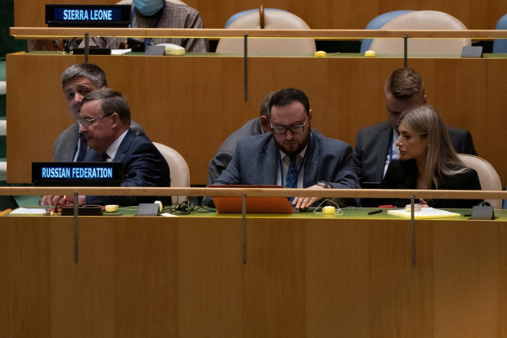 Delegates from Russia attend the Nuclear Non-Proliferation Treaty review conference in New York City, New York, U.S., August 1, 2022.  