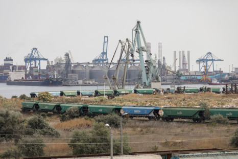 Trains carrying grains can be seen entering the grain terminal in Constanta harbour, in Constanta, Romania, August 1, 2022. Inquam Photos/George Calin via REUTERS