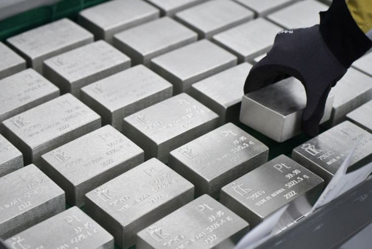 Ingots of 99.98 percent pure platinum are seen at the Krastsvetmet non-ferrous metals plant in the Siberian city of Krasnoyarsk, Russia March 10, 2022.