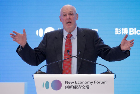  Former U.S. Treasury Secretary Henry Paulson speaks at the 2019 New Economy Forum in Beijing, China November 21, 2019. 