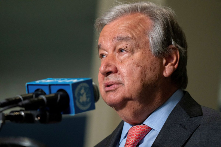 United Nations Secretary-General Antonio Guterres addresses the media prior to the Nuclear Non-Proliferation Treaty review conference in New York City, New York, U.S., August 1, 2022.  