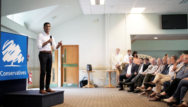 Rishi Sunak speaks during an event as a part of his campaign to be leader of the Conservative Party and the next prime minister in Ludlow, Britain. August 3, 2022. Jacob King/Pool via REUTERS