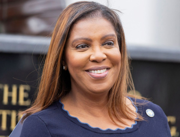 New York State Attorney General Letitia James smiles after receiving endorsements from Westchester County leaders for her bid for New York governor in White Plains, New York, U.S., December 2, 2021.  