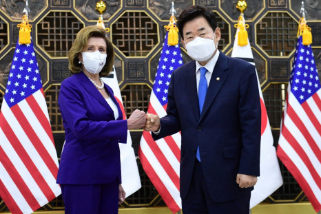 U.S. House of Representatives Speaker Nancy Pelosi meets with South Korea?s National Assembly Speaker Kim Jin-pyo in Seoul, South Korea August 4, 2022. Kim Min-Hee/Pool via REUTERS
