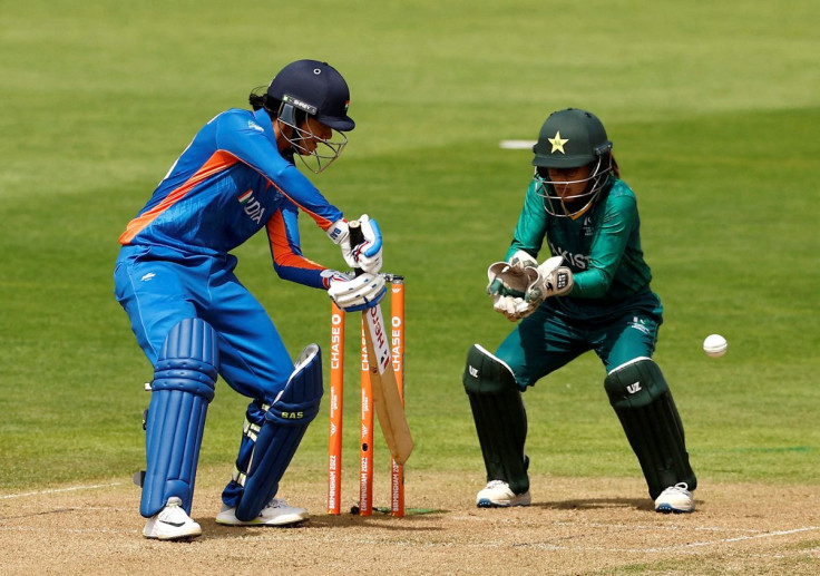 Commonwealth Games - Women's Cricket T20 - Group A - Pakistan v India - Edgbaston Stadium, Birmingham, Britain  - July 31, 2022 India's Smriti Mandhana hits a four off the bowling of Pakistan's Tuba Hassan 