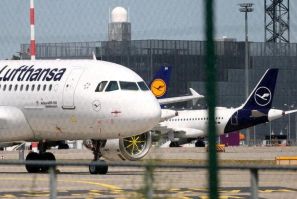 Planes of German air carrier Lufthansa are parked at Frankfurt airport in Frankfurt, Germany, June 2, 2020. 
