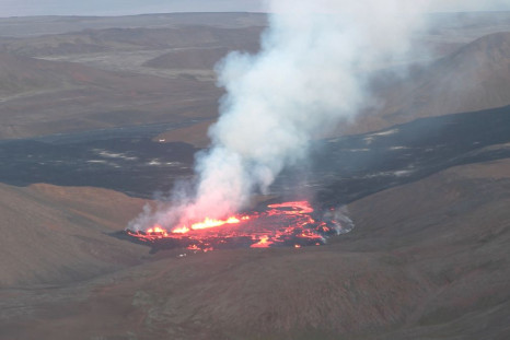 Lava oozes from a fissure near Fagradalsfjall volcano, Reykjavik, Iceland in this screen grab obtained from a video taken on August 3, 2022. Ernir Snaer via REUTERS