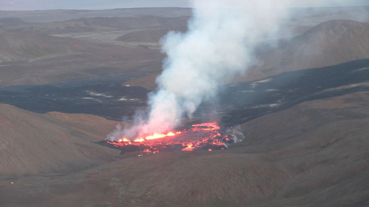 Lava oozes from a fissure near Fagradalsfjall volcano, Reykjavik, Iceland in this screen grab obtained from a video taken on August 3, 2022. Ernir Snaer via REUTERS