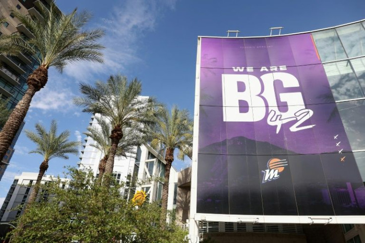 'We Are BG 42' is displayed on the exterior of Footprint Center before a WNBA game between the Phoenix Mercury and Minnesota Lynx in June