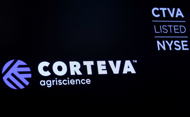The logo and trading info for Corteva Agriscience, a former division of DowDuPont, is displayed on a screen at the New York Stock Exchange (NYSE) in New York, U.S., June 3, 2019. 