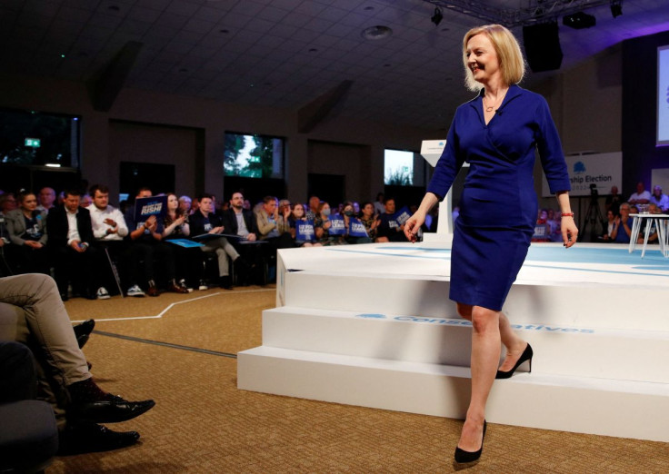 Britain's Conservative Party leadership candidate Liz Truss attends a hustings event, part of the Conservative party leadership campaign, in Cardiff, Britain, August 3, 2022. 
