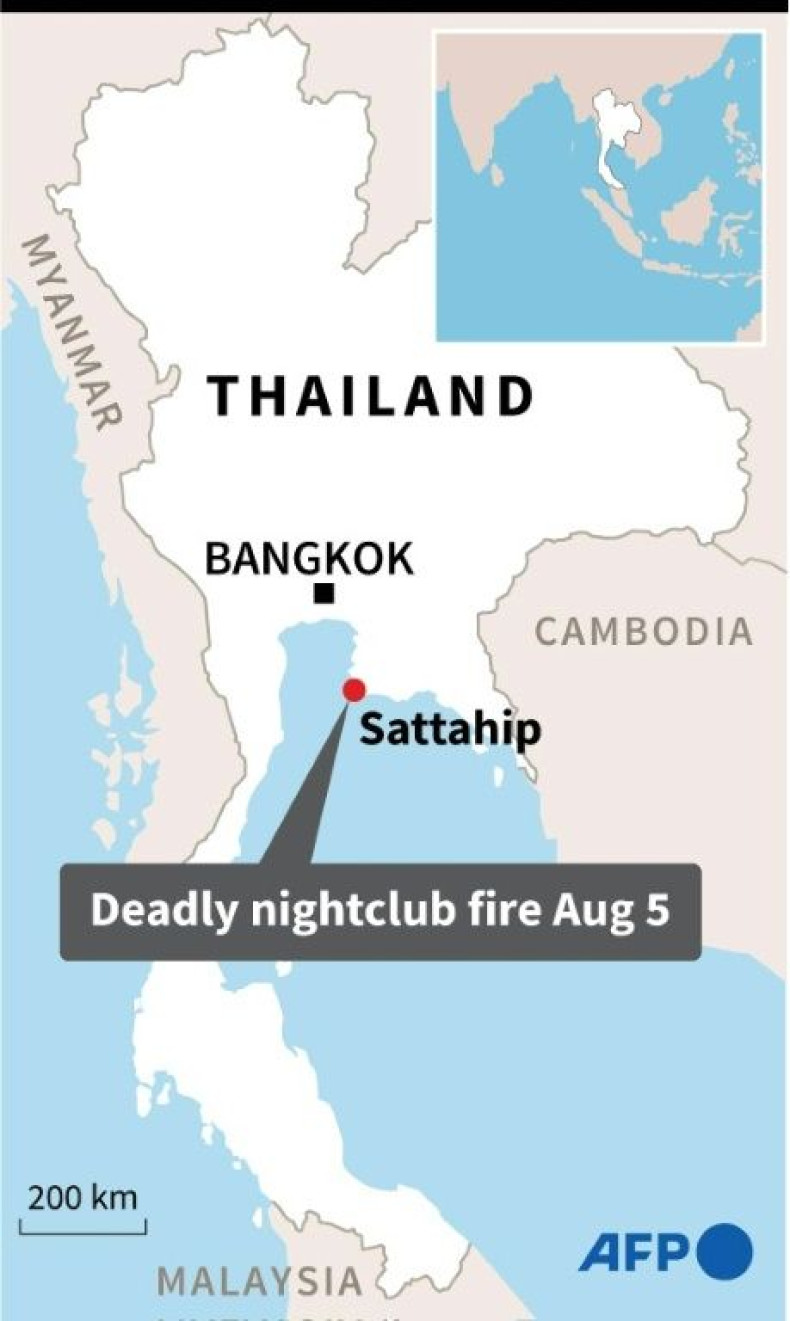 Map of Thailand locating Sattahip district where a fire tore through a nightclub early Friday killing more than a dozen people.