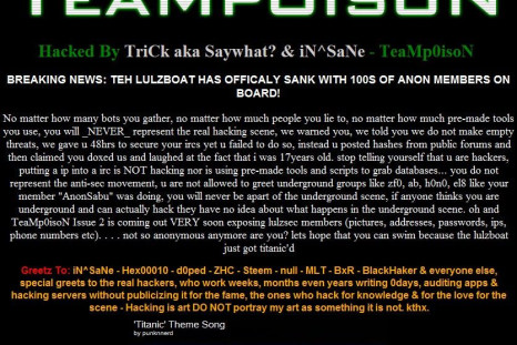 LulzSec hacked by TeamPoison