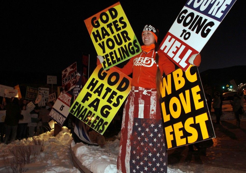 Members of the Westboro Baptist church protest the screening of quotRed Statequot at the Sundance Film Festival in Park City, Utah