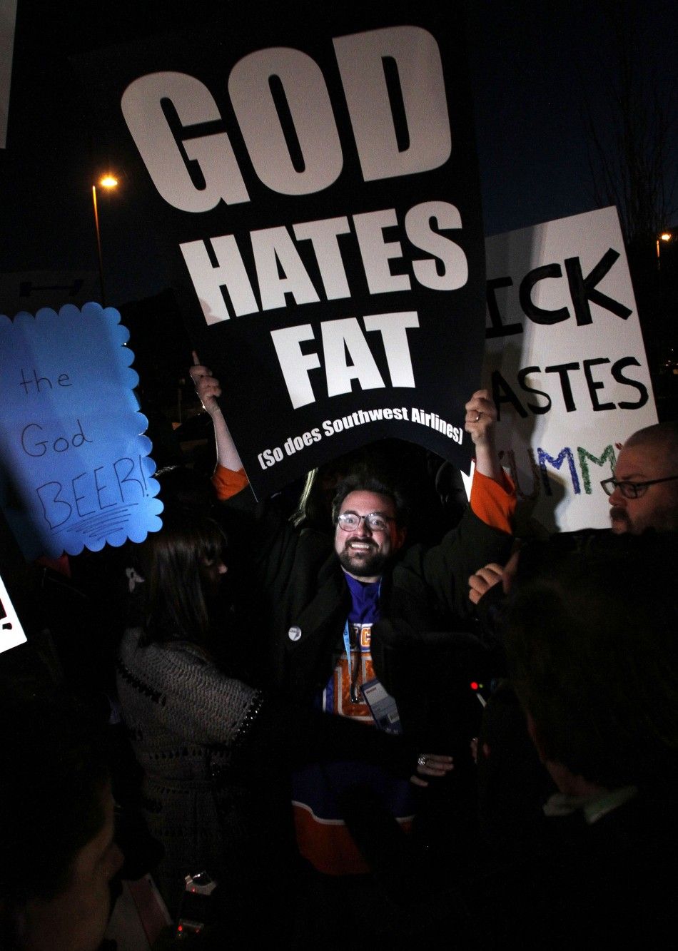 Director of movie quotRed Statequot Smith joins counter-protest as members of Westboro Baptist church protest his film screening at Sundance Film Festival in Utah