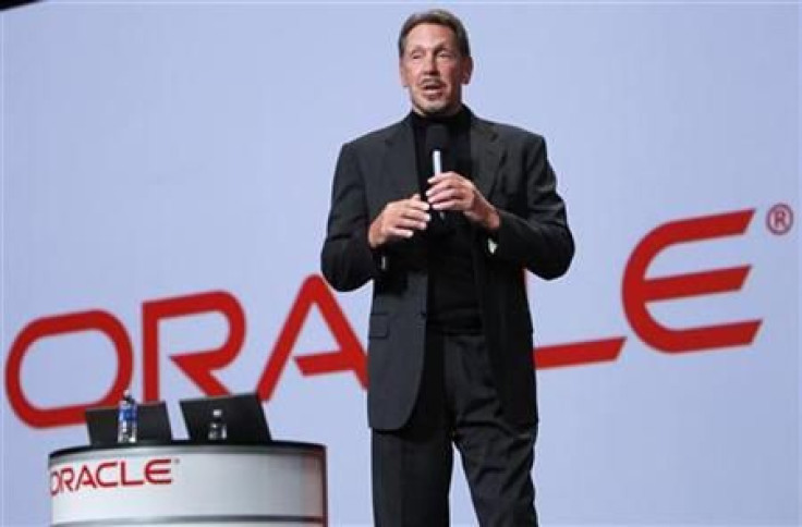 Oracle CEO Larry Ellison talks during his keynote address at Oracle Open World in San Francisco