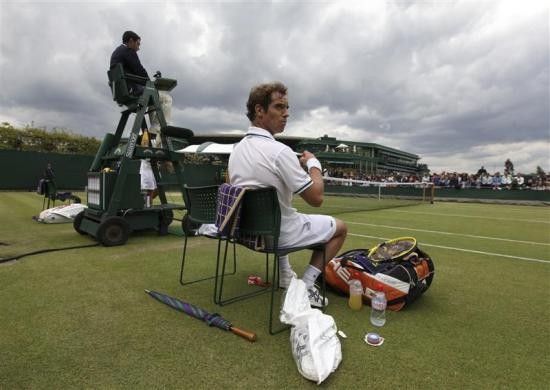 Richard Gasquet of France sits in his chair during a break 