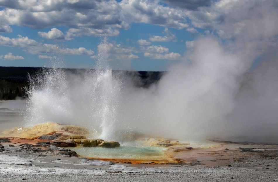 The nearly constantly erupting Clepsydra Geyser in the Fountain Paint Pot area in Yellowstone National Park, Wyoming