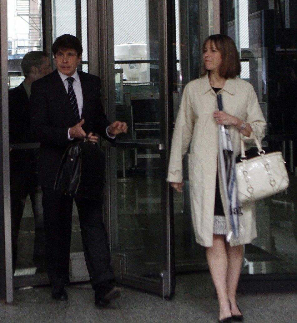 Former Illinois Governor Blagojevich and wife leave the Dirksen Federal building during his second corruption trial in Chicago