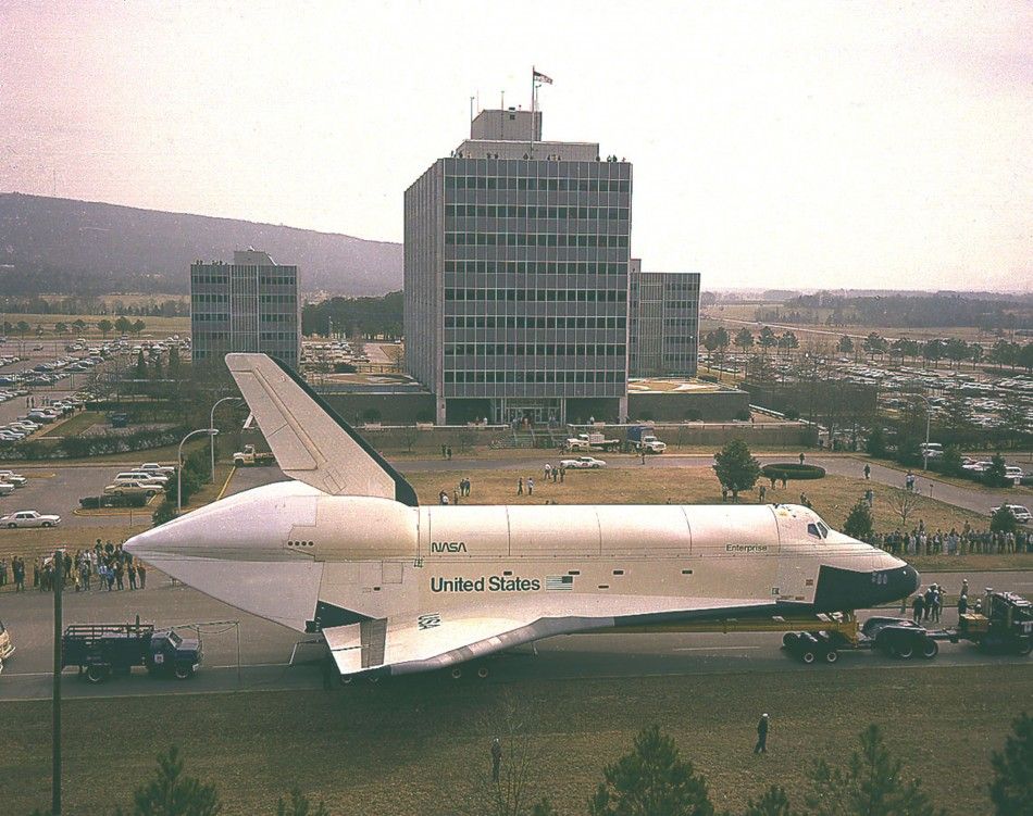 NASA handout photo of the shuttle orbiter Enterprise arriving at MSFC