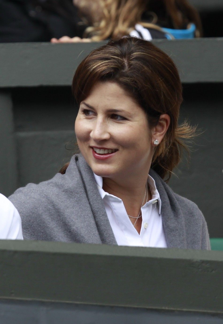 Mirka Federer, the wife of Roger Federer of Switzerland, sits on Centre Court for Federer039s match against David Nalbandian of Argentina at the Wimbledon tennis championships in London