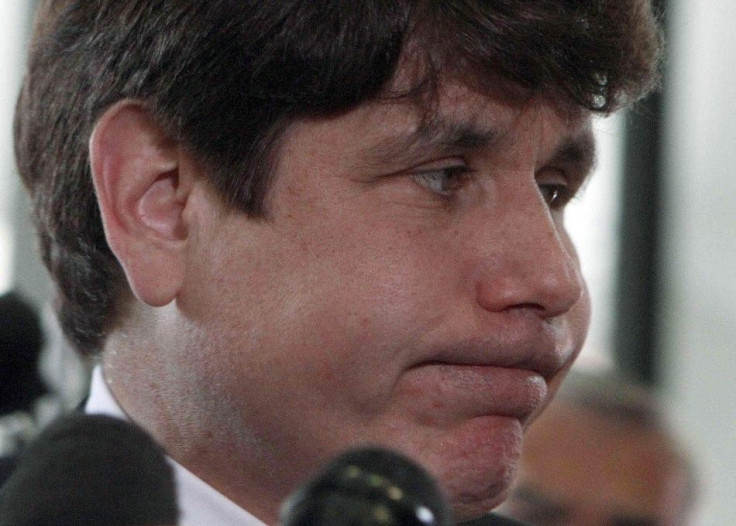 Former Illinois Governor Rod Blagojevich pauses during a brief speech to the media as he leaves the Dirksen Federal building after being convicted on 17 of 20 counts in his second corruption trial in Chicago
