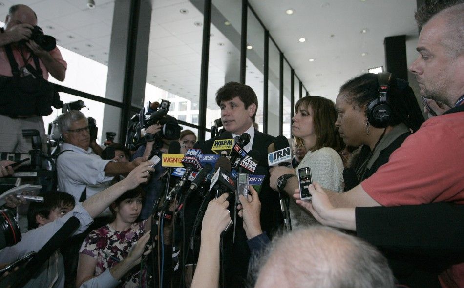 Former Illinois Governor Rod Blagojevich speaks to the media before he leaves the Dirksen Federal building after being convicted on 17 of 20 counts in his second corruption trial in Chicago