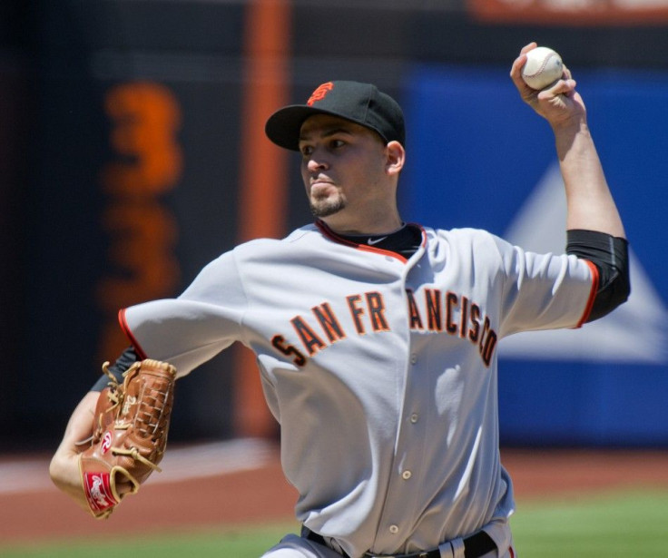 San Francisco Giants Jonathan Sanchez throws pitch to New York Mets in New York