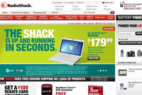 A webshot of the corporate homepage of RadioShack