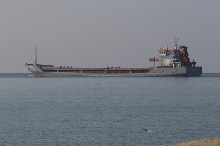 The cargo ship Polarnet leaves the sea port in Chornomorsk