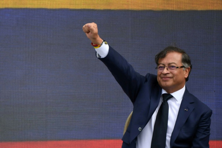 Colombia's Gustavo Petro gestures during his inauguration ceremony in Bogota on August 7, 2022