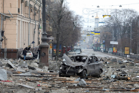 A view shows the damaged regional administration building in Kharkiv