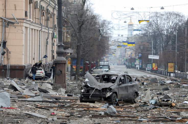 A view shows the damaged regional administration building in Kharkiv