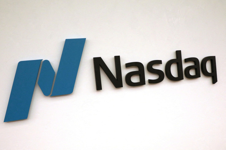 The Nasdaq logo is displayed at the Nasdaq Market site in New York