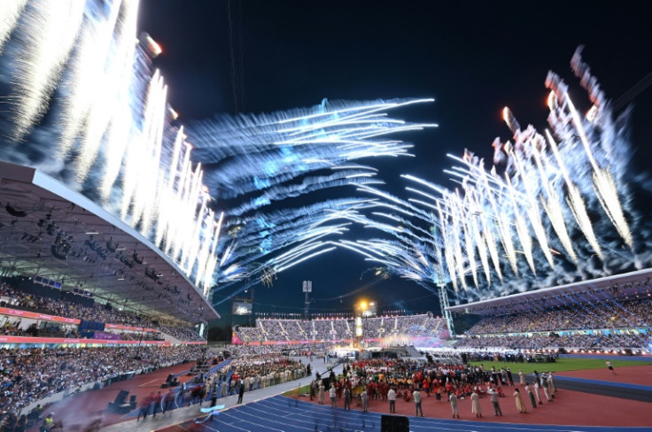 Fireworks erupt over Alexander Stadium during the closing ceremony for the Commonwealth Games