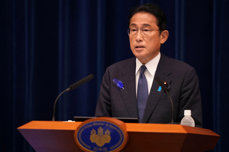 Japan's Prime Minister Fumio Kishida delivers a speech at his official residence in Tokyo