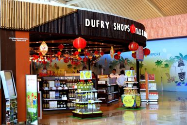 A duty free shop belonging the the Dufry group in a departure lounge at Denpassar international airport in Bali