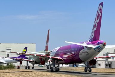 Undelivered Airbus A320neo-family airplanes are seen parked outside the European plane-maker's factory in Blagnac