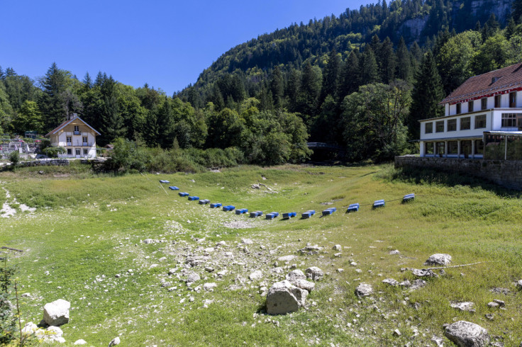Drought affected Doubs river in Villers-le-Lac