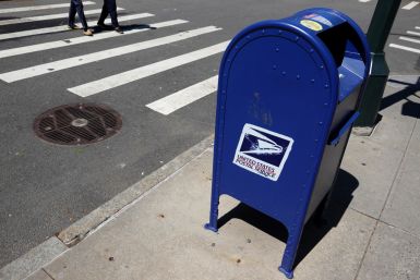 A United States Postal Service mailbox is seen in Manhattan, New York City