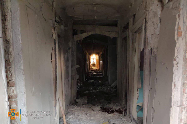 Damage due to a Russian military strike in location given as Marhanets town